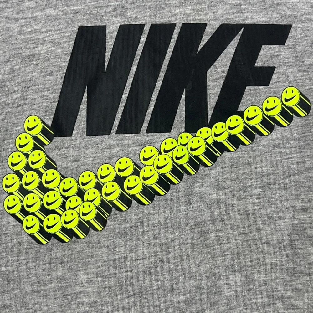 Nike Kids Gray Neon Green‎ Smily Face Swoosh Short Sleeve Sporty Shirt Boys 3T